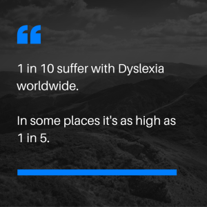 Image with quote: 1 in 10 suffer with Dyslexia worldwide. In someplaces it's as high as 1 in 5